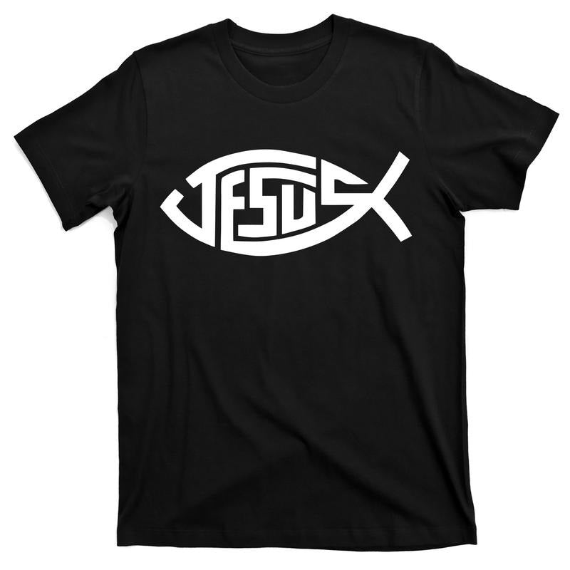 Man's Casual Jesus Fish Logo Tshirt with Round Neck, Short Sleeves Hoodie, Sweatshirt | TeeBloomCo.com
