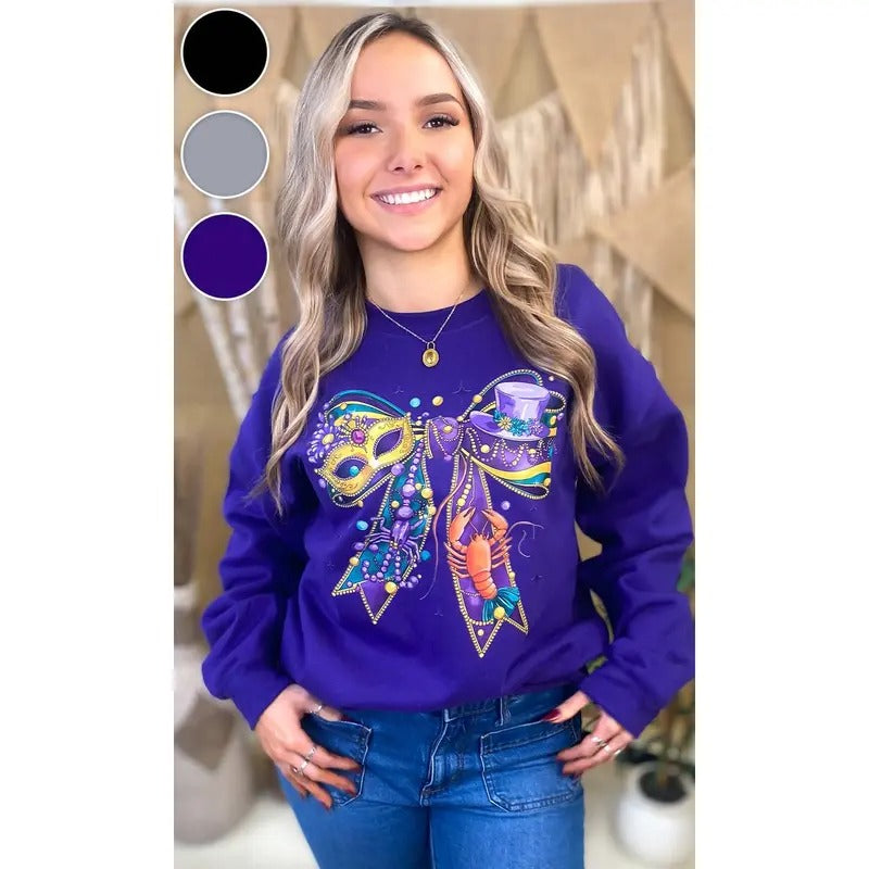 Mardi Gras Bow Graphic Sweatshirt T-Shirts, Hoodie | TeeBloomCo.com