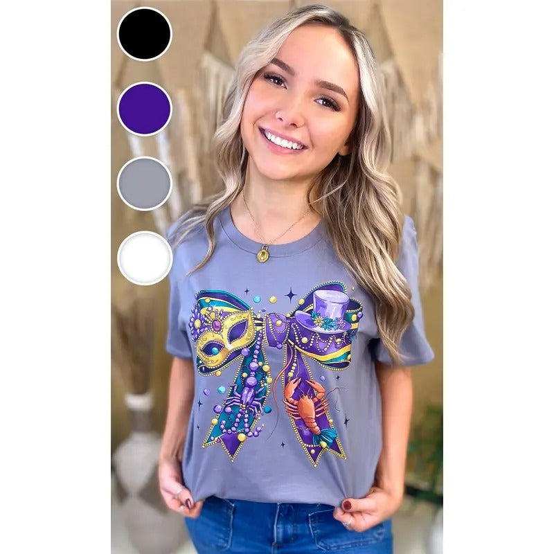 Mardi Gras Bow Graphic T-Shirt Hoodie, Sweatshirt | TeeBloomCo.com
