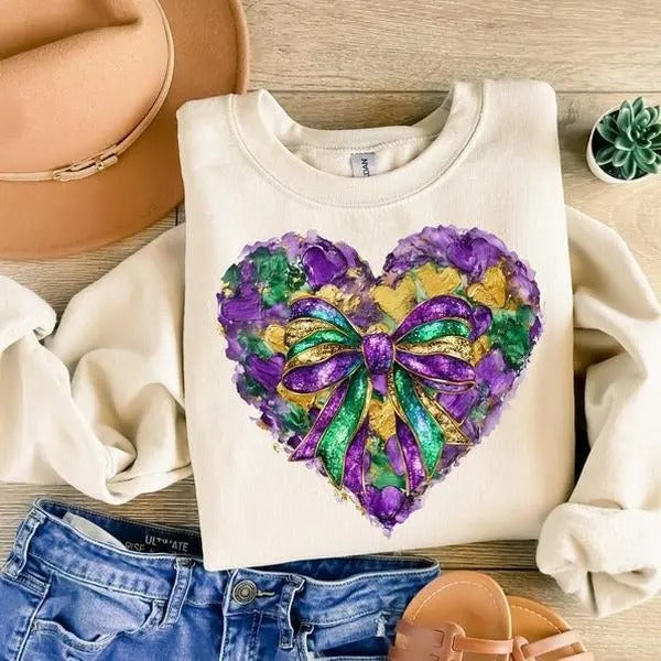 Mardi Gras Bow Sublimation sweatshirt-hoodie-tshirt, Coquette Bow Mardi Gras Shirt, Mardi Beads Louisiana Festival Shirt,...