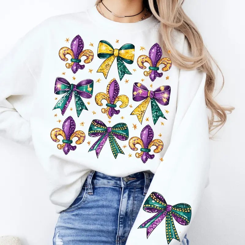 Mardi Gras Coquette Sweatshirt, Fat Tuesday Vibes T-Shirt, Louisiana Mardi Gras Crewneck, Festive Holiday Clothing Hoodie