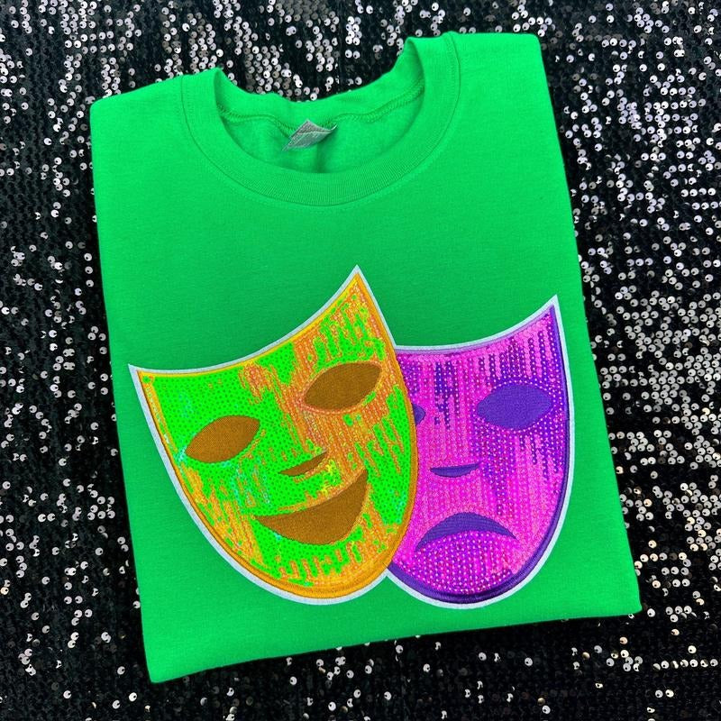 Mardi Gras Sequin Patch Gildan Sweatshirt -- KELLY GREEN T-Shirts, Hoodie | TeeBloomCo.com
