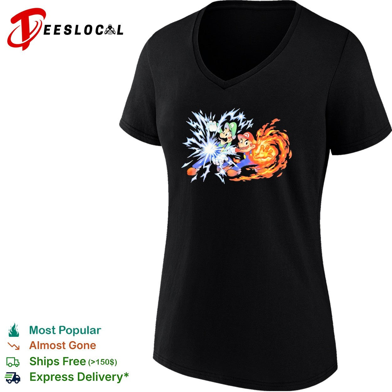 Mario and Luigi Super Mario Bros Elemental Power Lightning and Fire Magic shirt