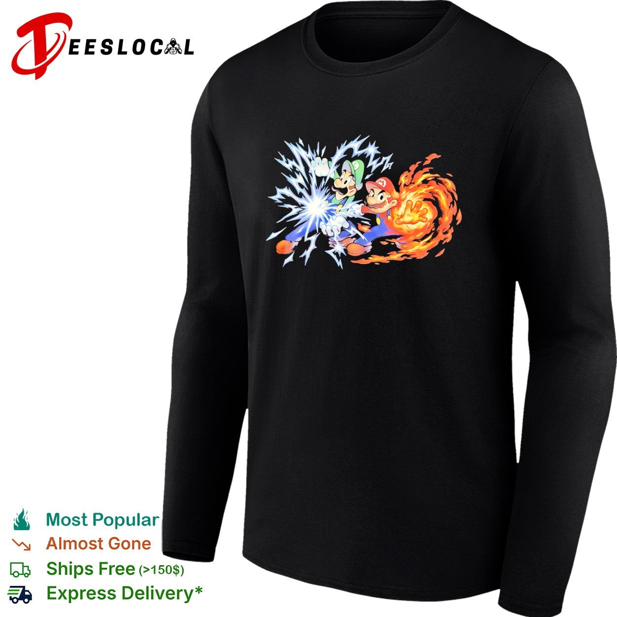 Mario and Luigi Super Mario Bros Elemental Power Lightning and Fire Magic shirt