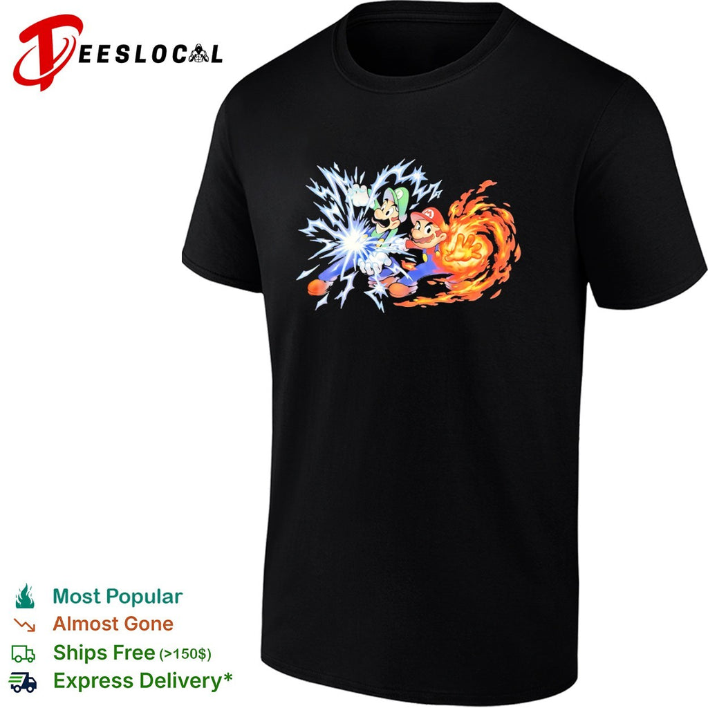 Mario and Luigi Super Mario Bros Elemental Power Lightning and Fire Magic shirt