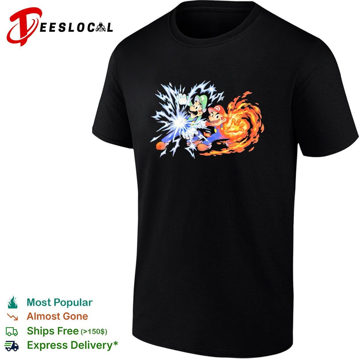 Mario and Luigi Super Mario Bros Elemental Power Lightning and Fire Magic shirt