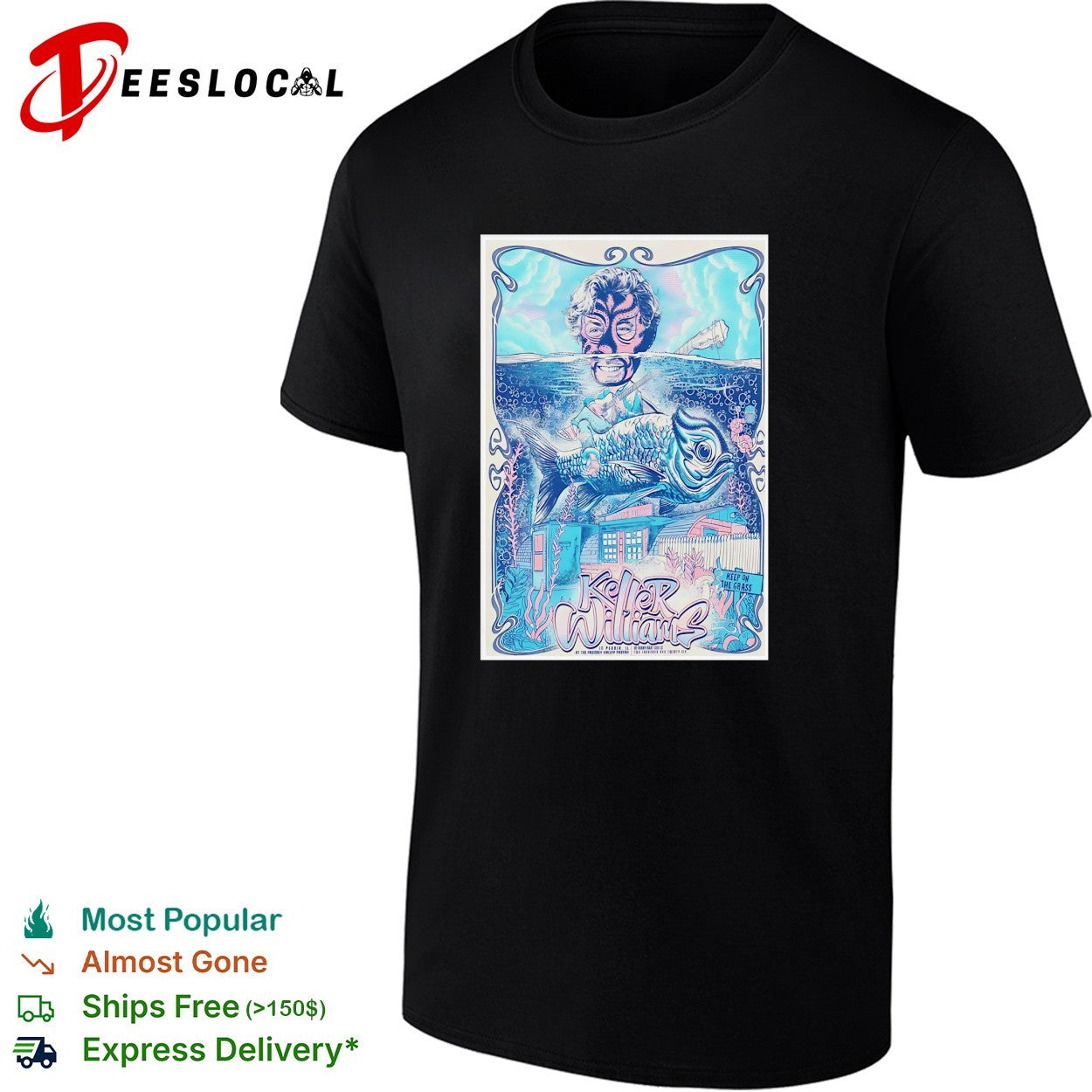 Masked underwater superhero giant fish city concert framed poster art shirt