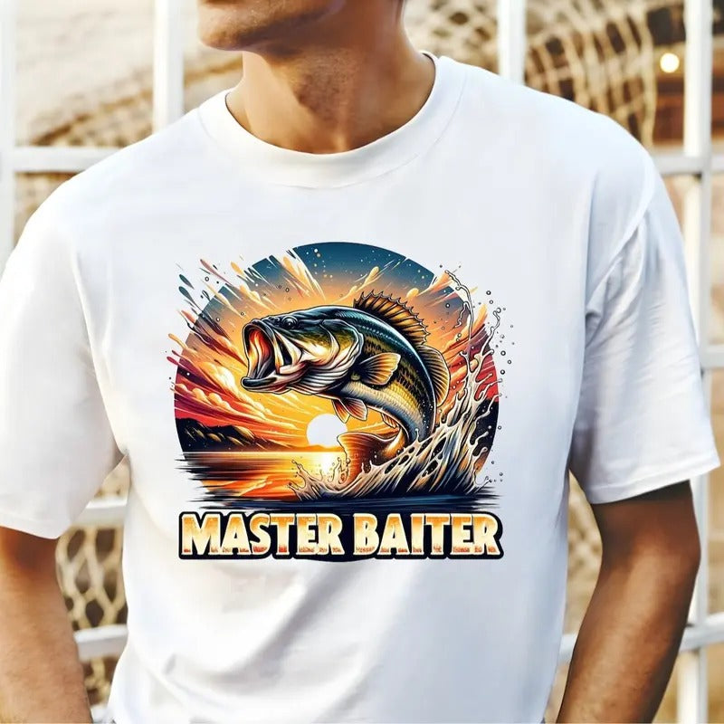 Master Baiter Bass Colorful Fish Men Shirt, Fishing Funny Sarcastic Summer Tee, Fisherman Tee, Father's Day Gift, Gift...