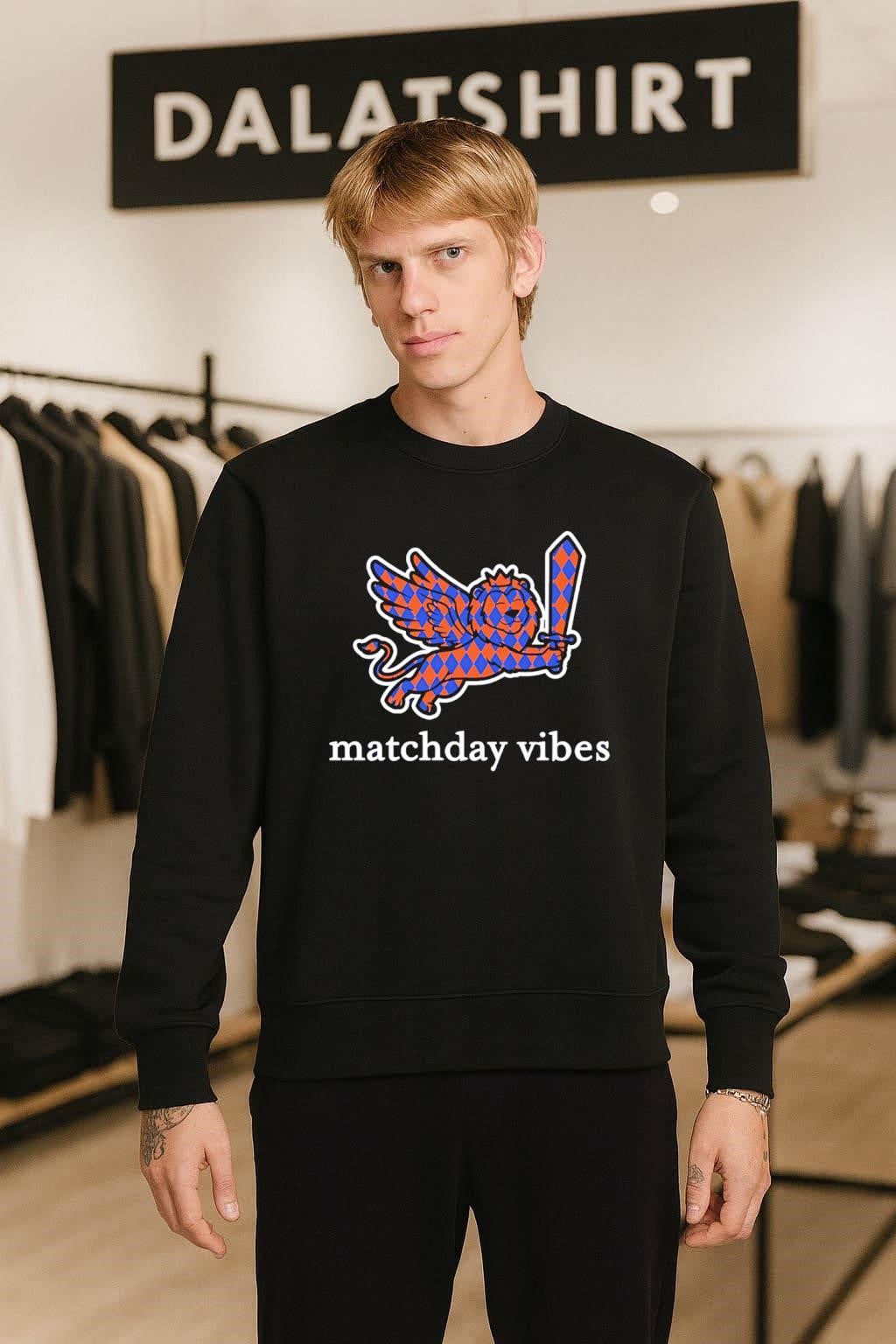 Matchday vibes winged lion with sword harlequin pattern shirt