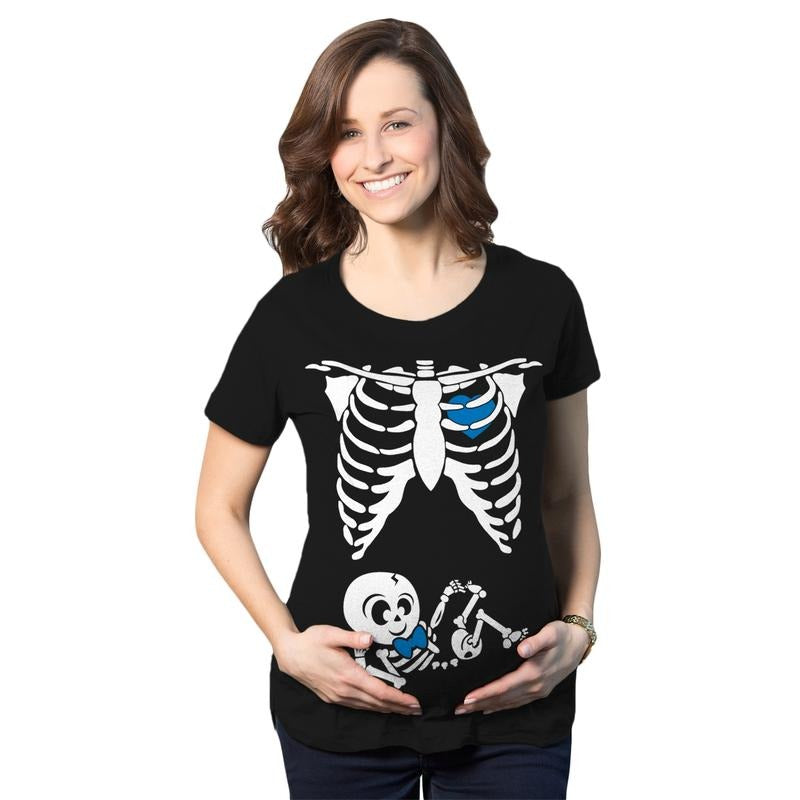 Maternity Baby Boy Skeleton Cute Halloween Pregnancy Bump Tshirt Funny Graphic Maternity Tee Cute Pregnancy Tees With...