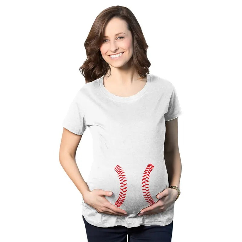Maternity Baseball Laces Pregnancy T Shirt Novelty Sports Baby Bump Tee Funny Graphic Maternity Tee Cute Pregnancy Tees...