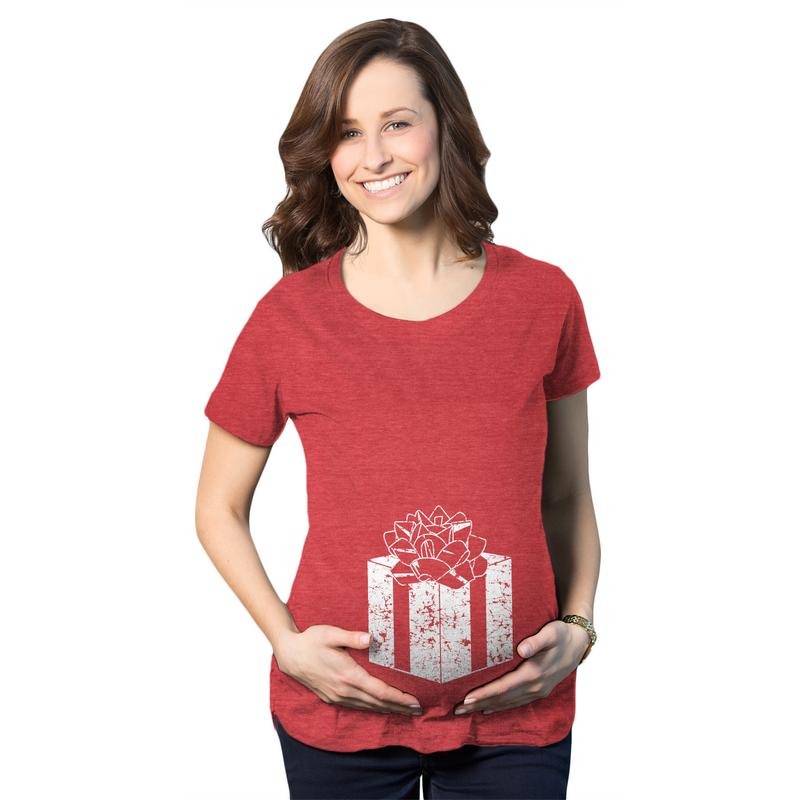 Maternity Belly Present Funny T shirts Christmas Pregnancy Announcement T shirt Funny Graphic Maternity Tee Cute...