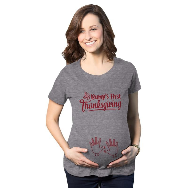 Maternity Bump's First Thanksgiving T Shirt Cute Funny Turkey Day Pregnancy Tee Funny Graphic Maternity Tee Cute...