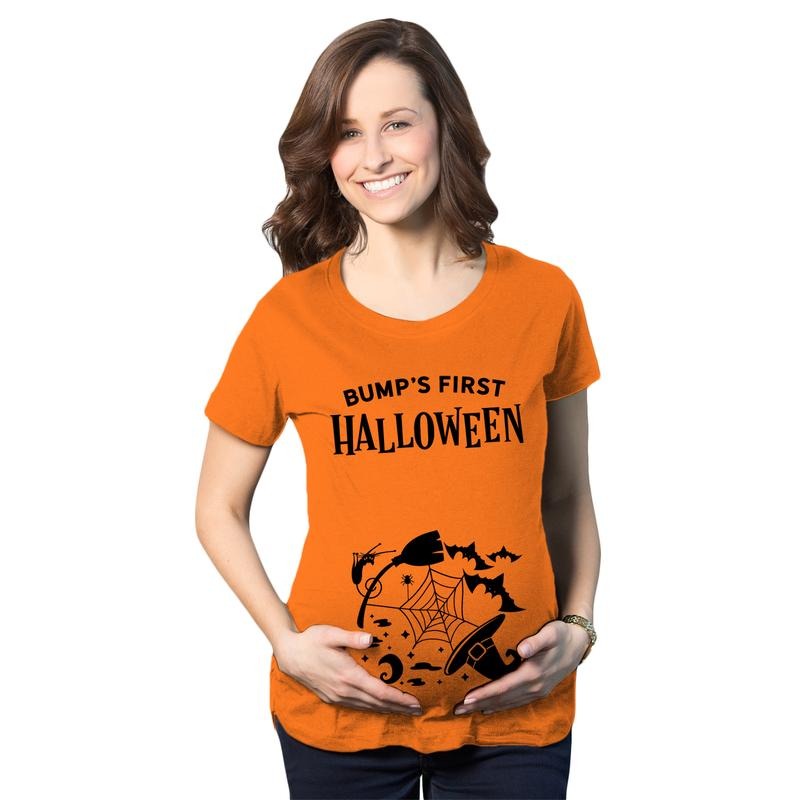 Maternity Bumps First Halloween Pregnancy T Shirt Spooky October Tee For Ladies Funny Graphic Maternity Tee Cute...