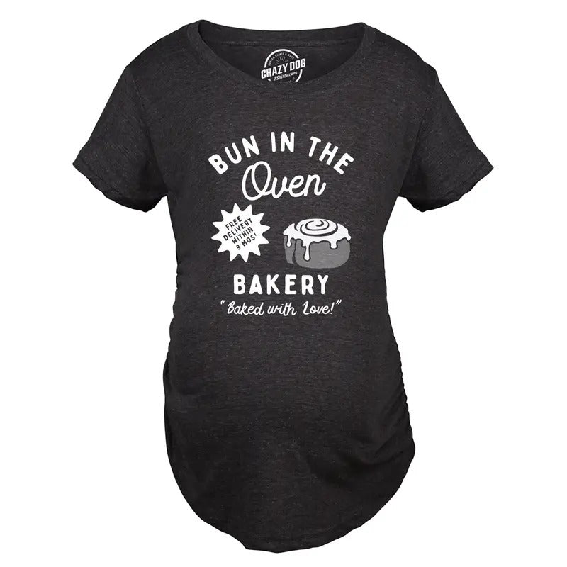 Maternity Bun In The Oven Bakery T Shirt Funny Cute Pregnant Pastry Baking Tee For Ladies Funny Graphic Maternity Tee...