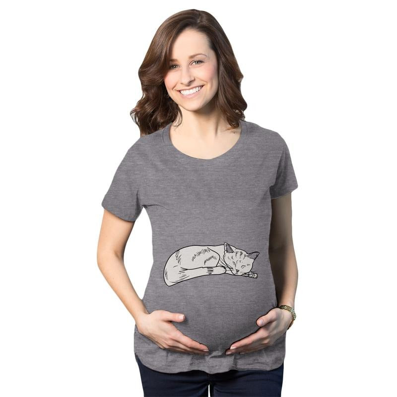 Maternity Cat On Baby Bump T Shirt Funny Adorable Kitty Pregnancy Tee Funny Graphic Maternity Tee Cute Pregnancy Tees...