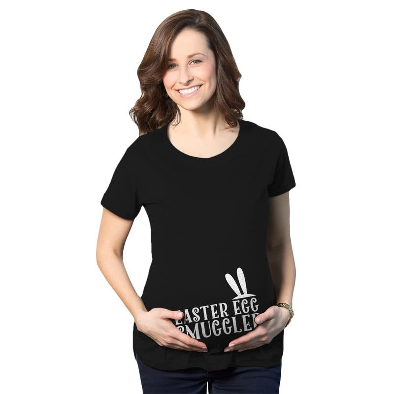 Maternity Easter Egg Smuggler Bunny Ears Spring Pregnancy Announcement T Shirt Funny Graphic Maternity Tee Cute Pregnancy...
