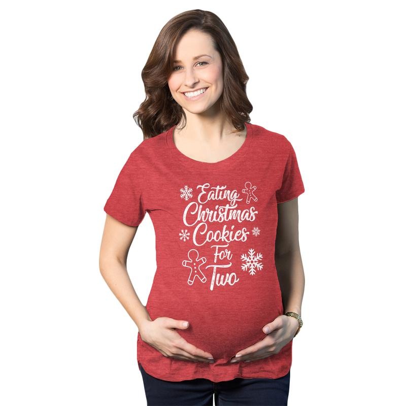 Maternity Eating Cookies For Two Pregnancy T shirt Cute Christmas Announcement Funny Graphic Maternity Tee Cute Pregnancy...