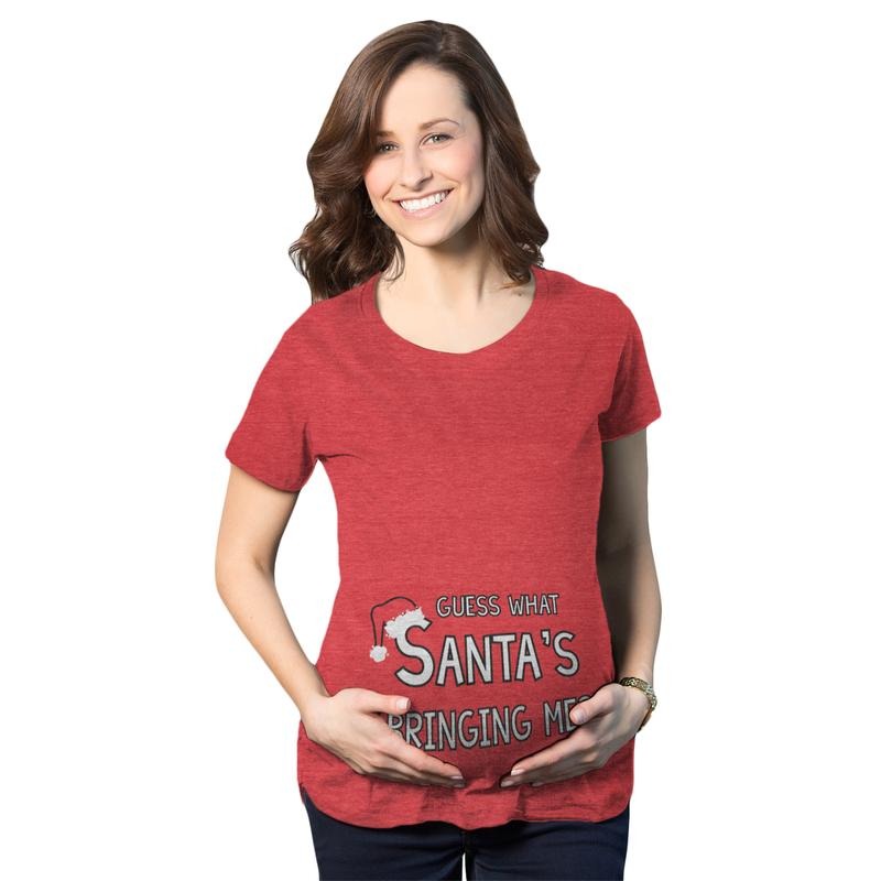 Maternity Guess What Santa Bringing Pregnancy Announcement Funny Christmas Shirt Funny Graphic Maternity Tee Cute...