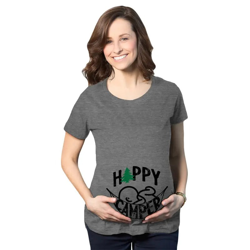Maternity Happy Camper T Shirt Cute Pregnancy Cool Outdoors Baby Bump Tee Funny Graphic Maternity Tee Cute Pregnancy Tees...