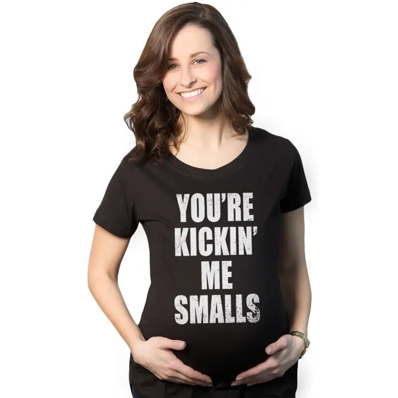 Maternity Kicking Me Smalls Funny T shirt Pregnancy Announcement Novelty Tee Funny Graphic Maternity Tee Cute Pregnancy...