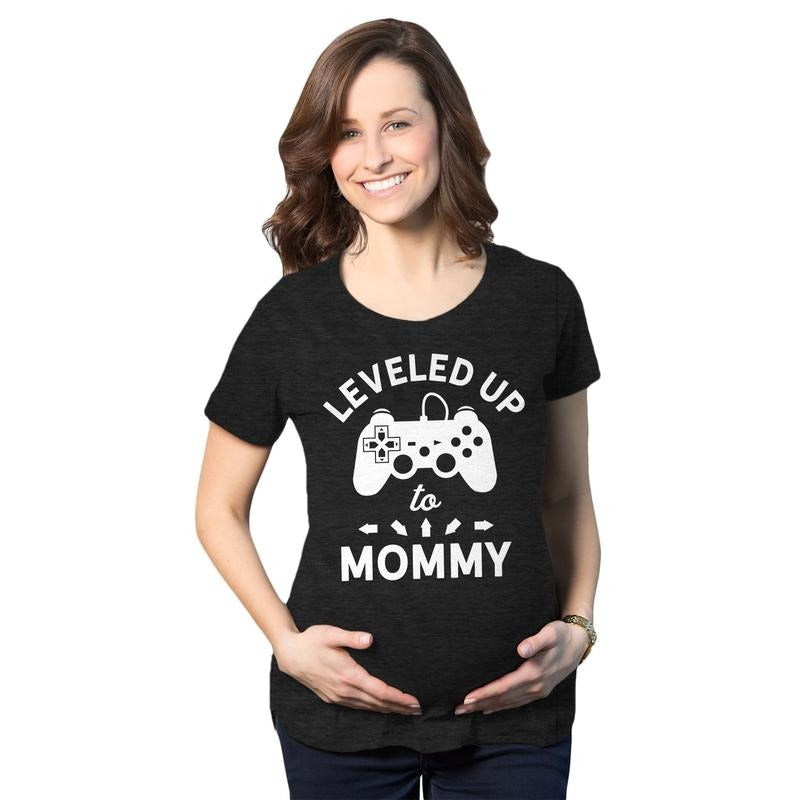 Maternity Leveled Up to Mommy T Shirt Cute Pregnancy Video Game Tee Funny Graphic Maternity Tee Cute Pregnancy Tees With...