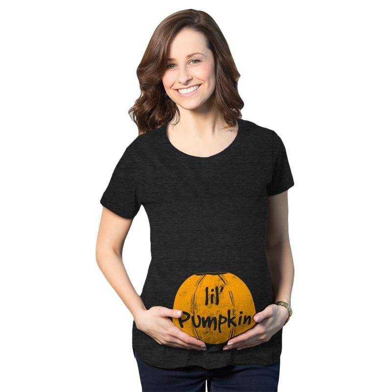Maternity Lil Pumpkin Pregnancy Fall Baby Halloween Cute T-Shirt Funny Graphic Maternity Tee Cute Pregnancy Tees With...