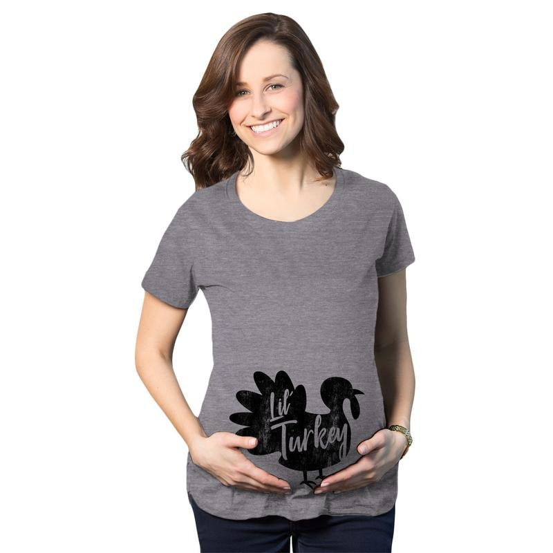 Maternity Lil Turkey T Shirt Funny Thanksgiving Pregnancy Tee Funny Graphic Maternity Tee Cute Pregnancy Tees With Plus...