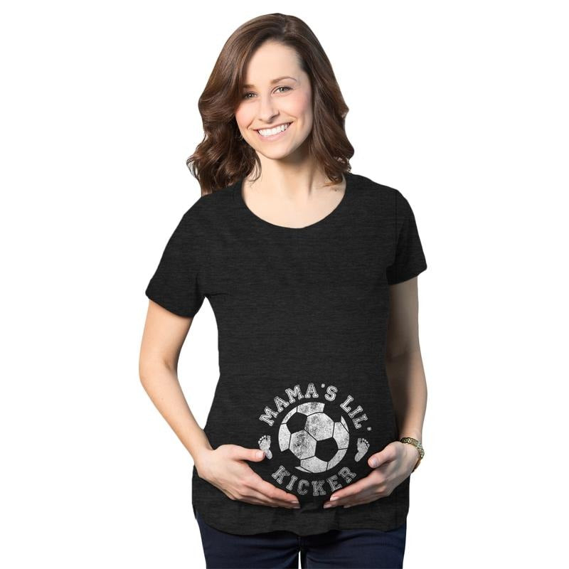 Maternity Mama's Little Kicker T Shirt Cute Soccer Pregnancy Tee Funny Graphic Maternity Tee Cute Pregnancy Tees With...