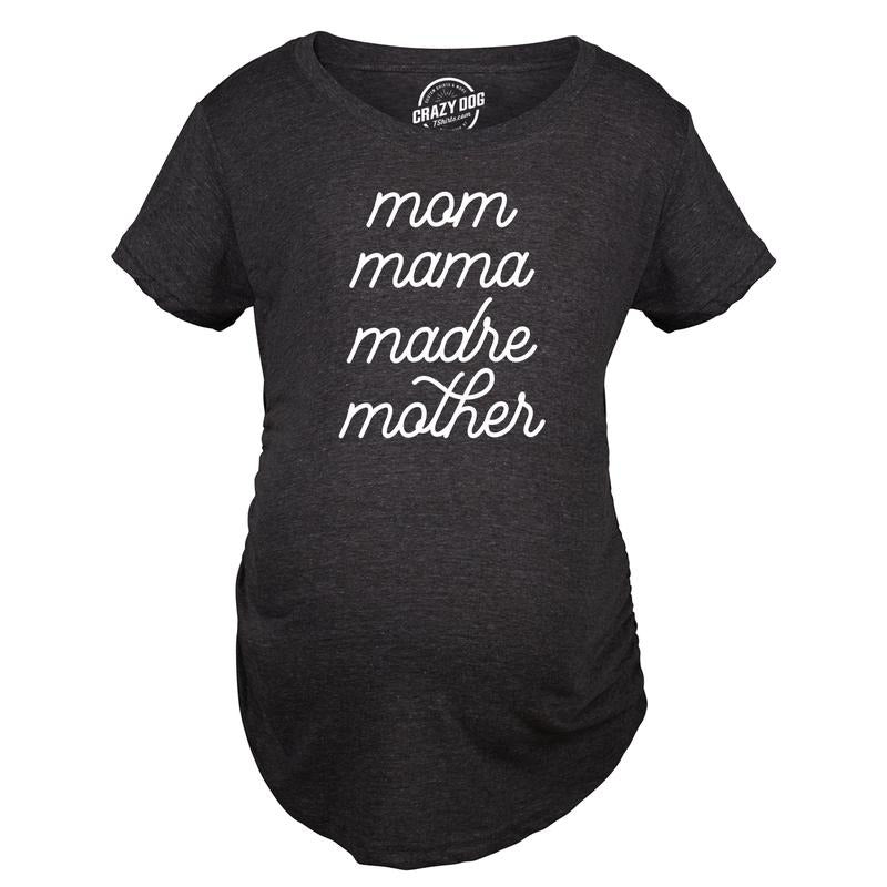 Maternity Mom Mama Madre Mother T Shirt Cute Mother's Day Different Moms Spellings Novelty Graphic Tee for Mother To Be...