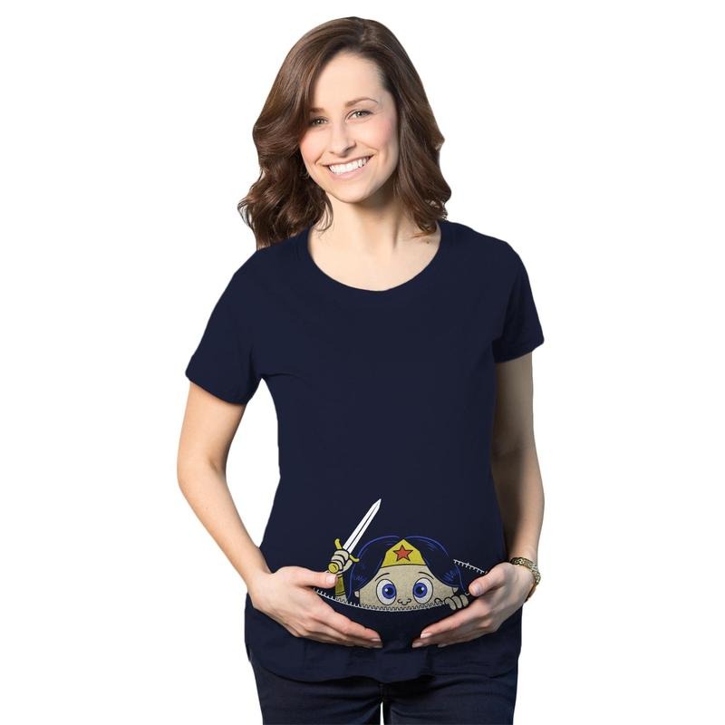 Maternity Peeking Women Warrior Superhero Pregnancy Shirt Funny Graphic Maternity Tee Cute Pregnancy Tees With Plus Sizes...