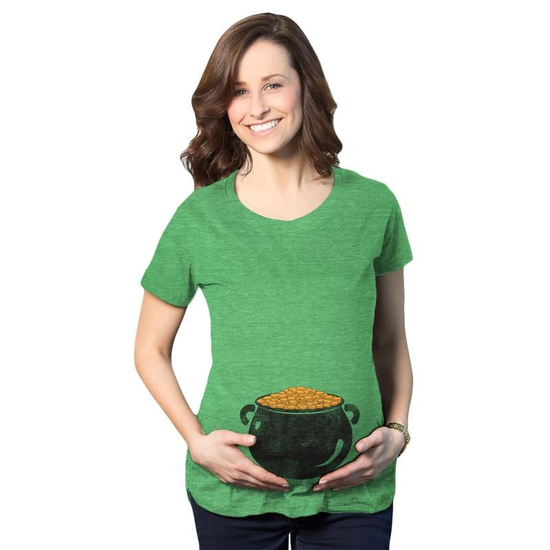 Maternity Pot of Gold Baby Bump Funny Saint Patricks Day Announcement T Shirt Funny Graphic Maternity Tee Cute Pregnancy...