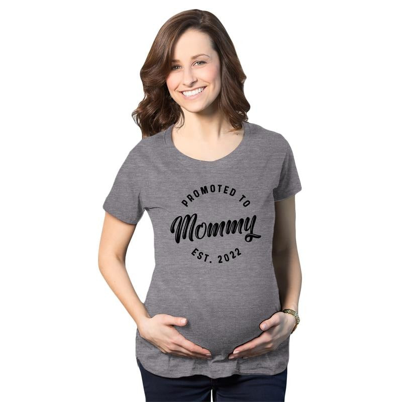 Maternity Promoted To Mommy 2023 & 2022 Pregnancy Tshirt Funny New Baby Graphic Tee Funny Graphic Maternity Tee Cute...