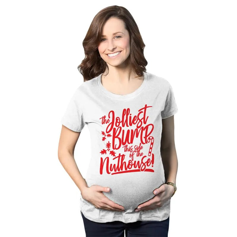 Maternity The Jolliest Bump This Side Of The Nuthouse Pregnancy T Shirt Cute Christmas Tee Funny Graphic Maternity Tee...