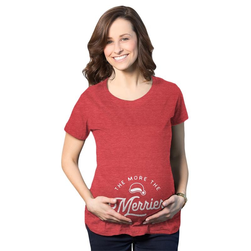 Maternity The More The Merrier T Shirt Funny Christmas Baby Pregnancy Announcement Tee Funny Graphic Maternity Tee Cute...