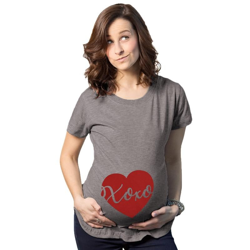 Maternity Xoxo Script Heart Cute Pregnancy Announcement T shirt Funny Graphic Maternity Tee Cute Pregnancy Tees With Plus...