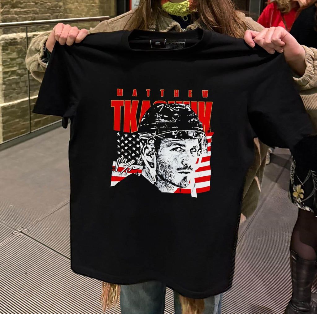 Matthew Tkachuk American Flag Signature shirt