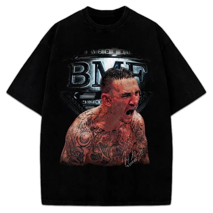 Max Holloway Baddest BMF Vintage Style MMA Graphic Design T-Shirt Cotton Menswear Hoodie, Sweatshirt | TeeBloomCo.com