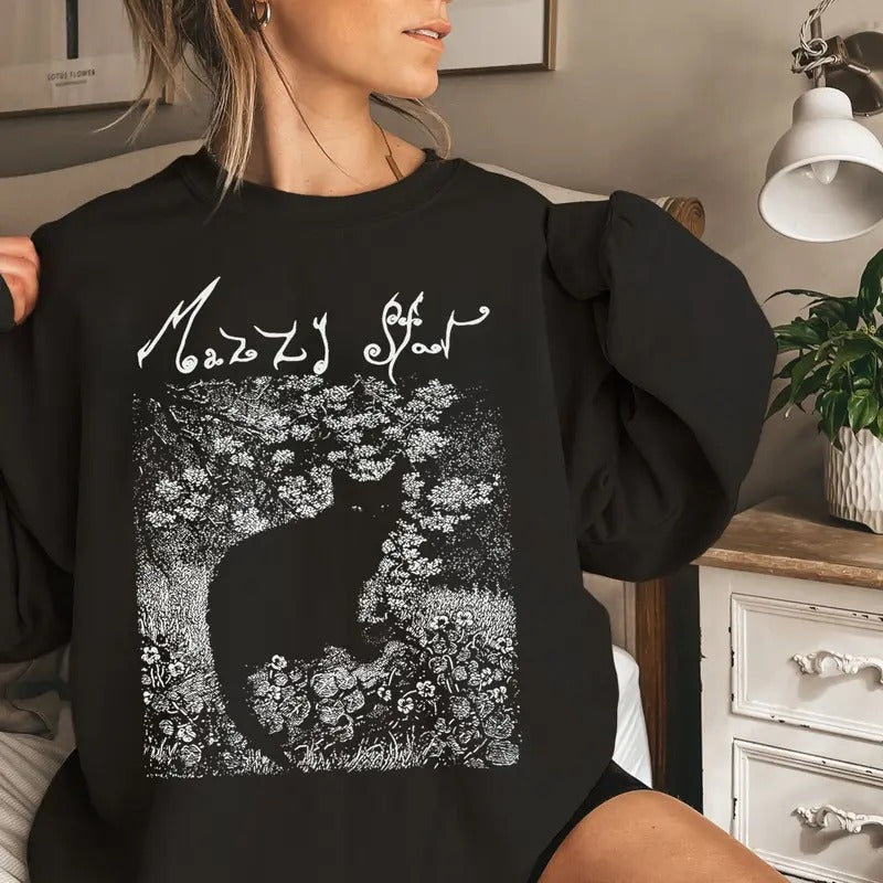 Mazzyy Vintage Star Cat Shirt, 90s Alternative Rock, Indie Apparel, Unisex Sweater Pullover Tee Hoodie, Sweatshirt