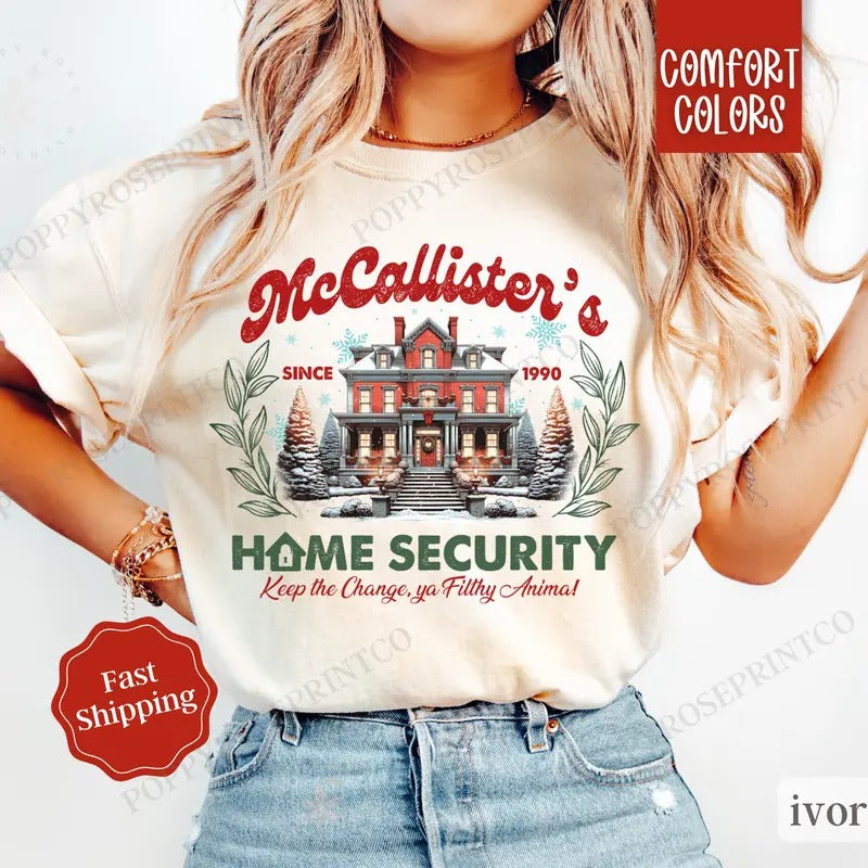 McCallisters Home Security Shirt,  Christmas Shirt Comfort Colors Holiday Tshirt, Women's Holiday Tee Hoodie, Sweatshirt