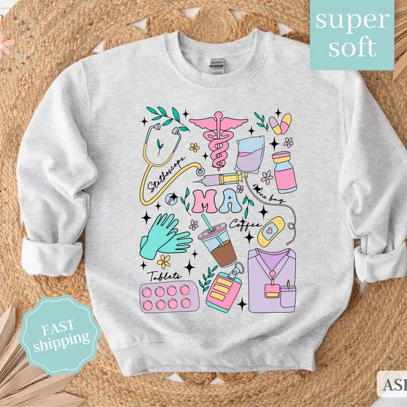 Medical Assistant Sweatshirt,  MA Crewneck, Gift for Medical Assistant T-Shirts, Hoodie | TeeBloomCo.com