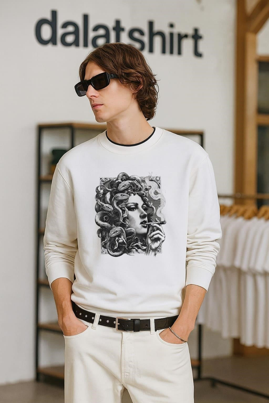Medusa gorgon snake hair woman smoking a cigar shirt