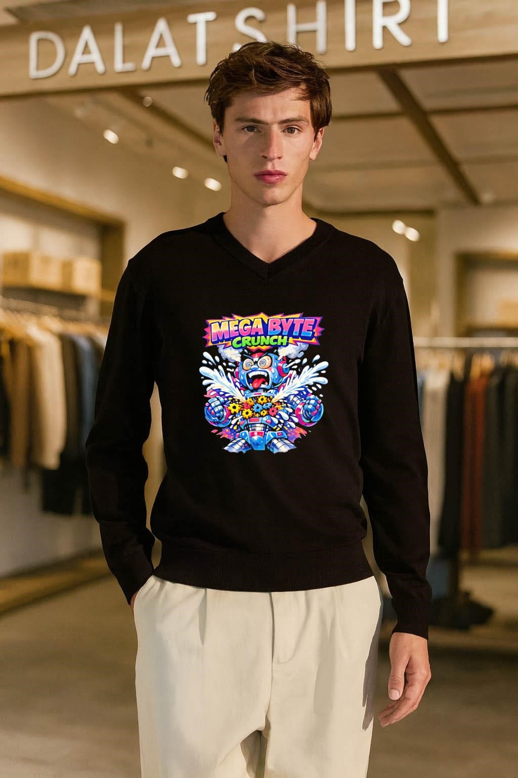 Mega Byte Crunch angry robot with exploding gears shirt