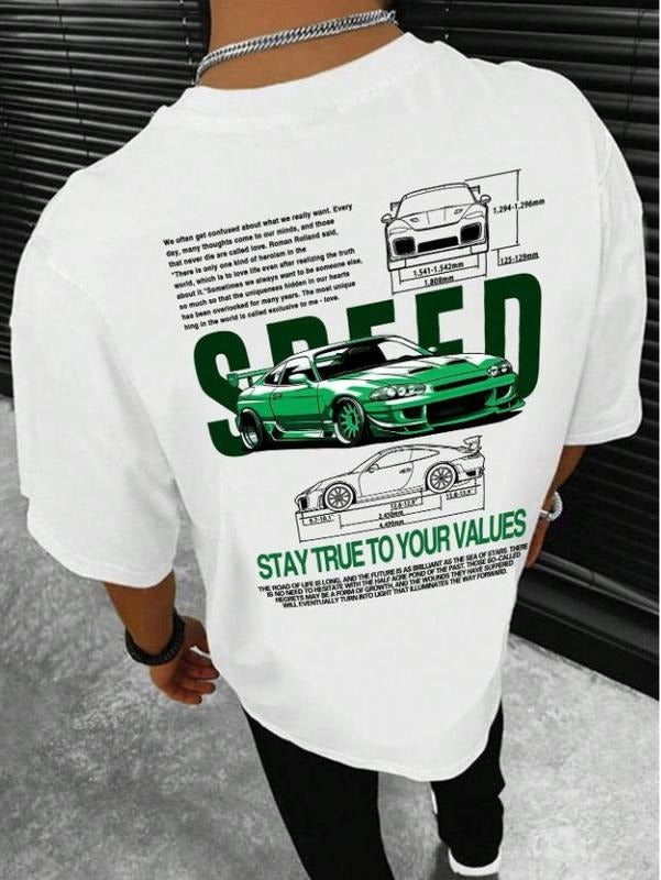 Men Casual Commute T-Shirt With Round Neck And Car Slogan Prints For Summer, 2 Sided T-Shirt , Naughty Clothes Men, Merch...