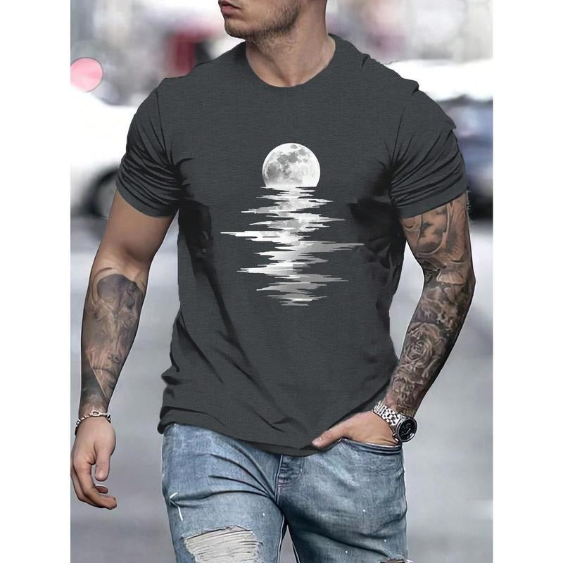 Men Moon Print T-Shirt Beach T-Shirt Made in USA Hoodie, Sweatshirt | TeeBloomCo.com