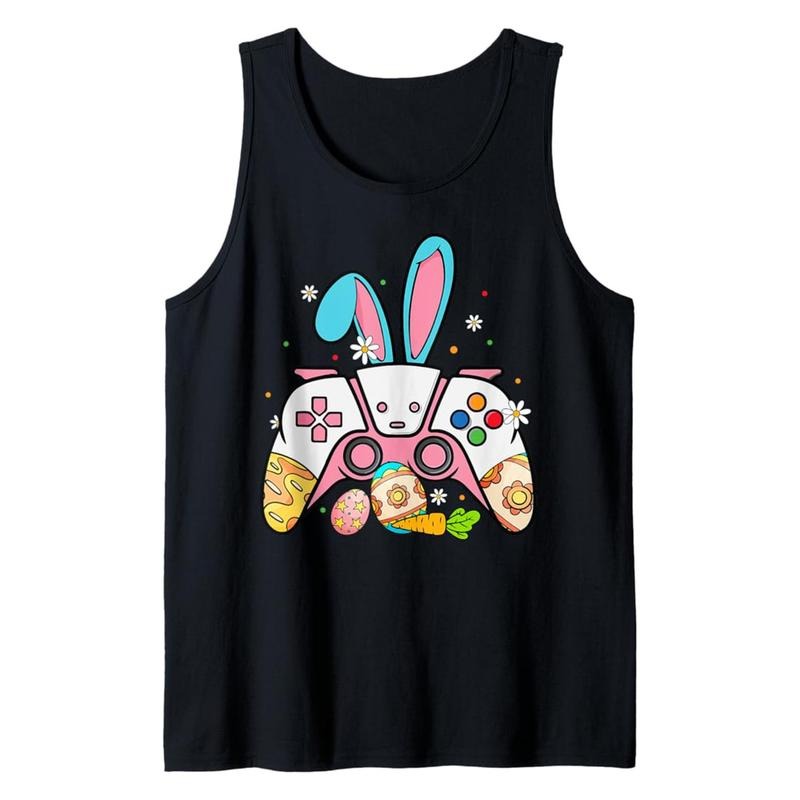 Men'S 100% Cotton Comfy Sleeveless With Happy Easter Print Tank Top, Casual Round T-shirt for Summer, Graphic Tank Top...