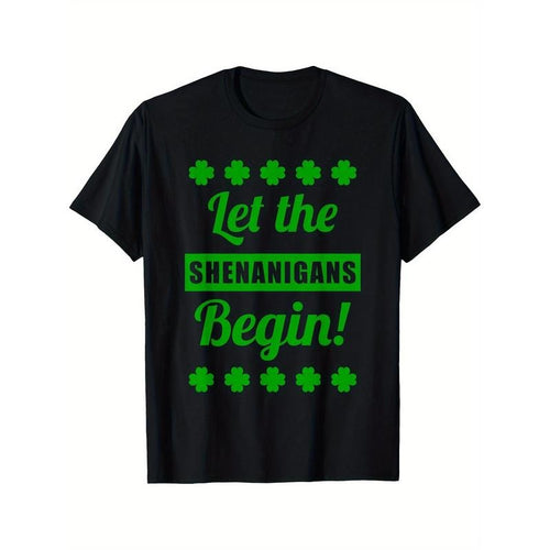 Men'S 100% Cotton T-shirt-"Let the Prank Begin" St Patrick'S Day Theme, Casual Crew Neck, Short Sleeve, Black Ribbon...