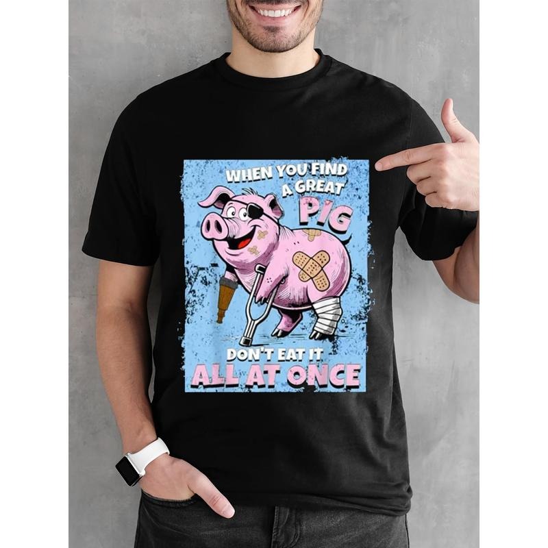 Men'S Casual Cotton T-Shirt with Funny Pig Graphic, Crew Neck, Short Sleeve, Regular Fit, Printed Tee for All Seasons,...