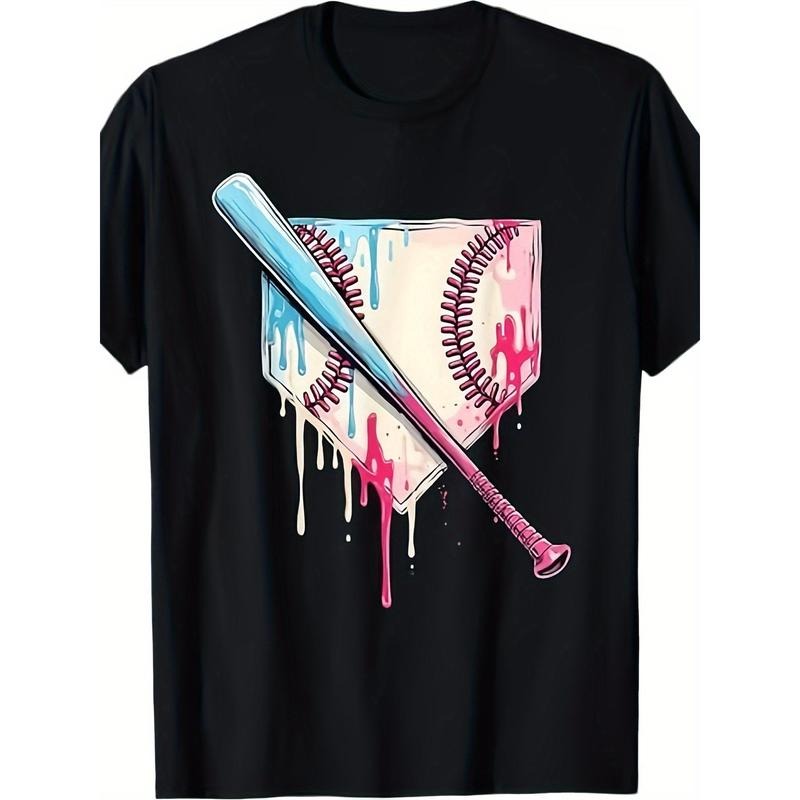 Men'S Casual Cotton T-Shirt with Sporty Baseball Home Plate and Dripping Sprinkles Print, Round Neck, Regular Fit,...