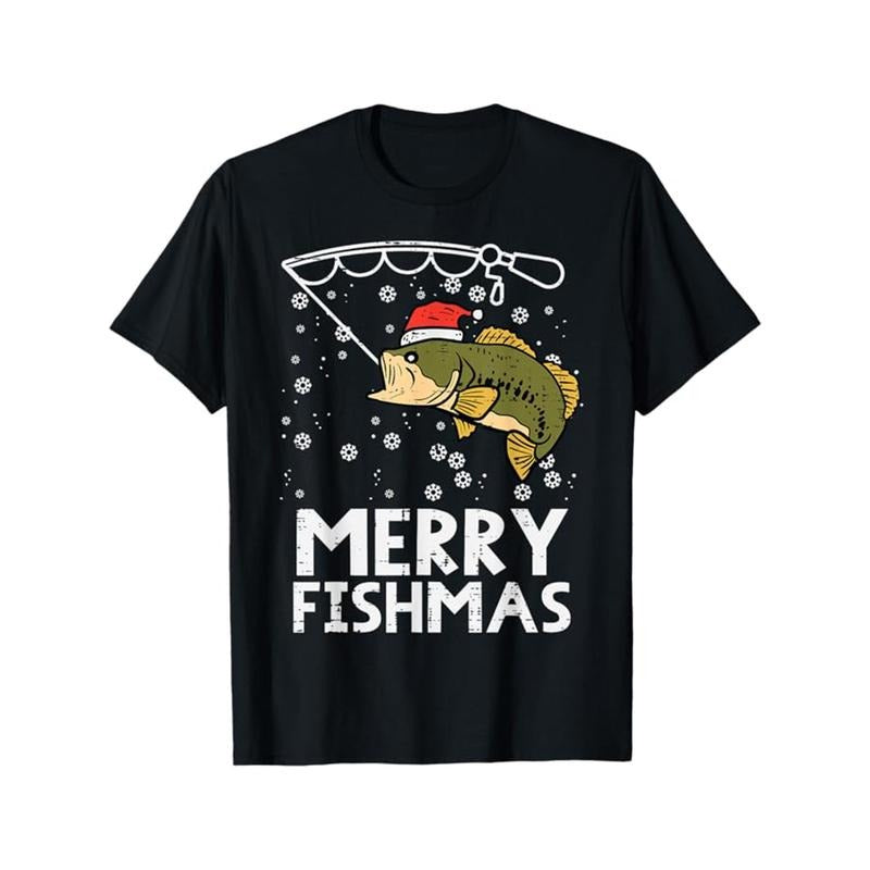Men'S Christmas Fishing Print T-Shirt